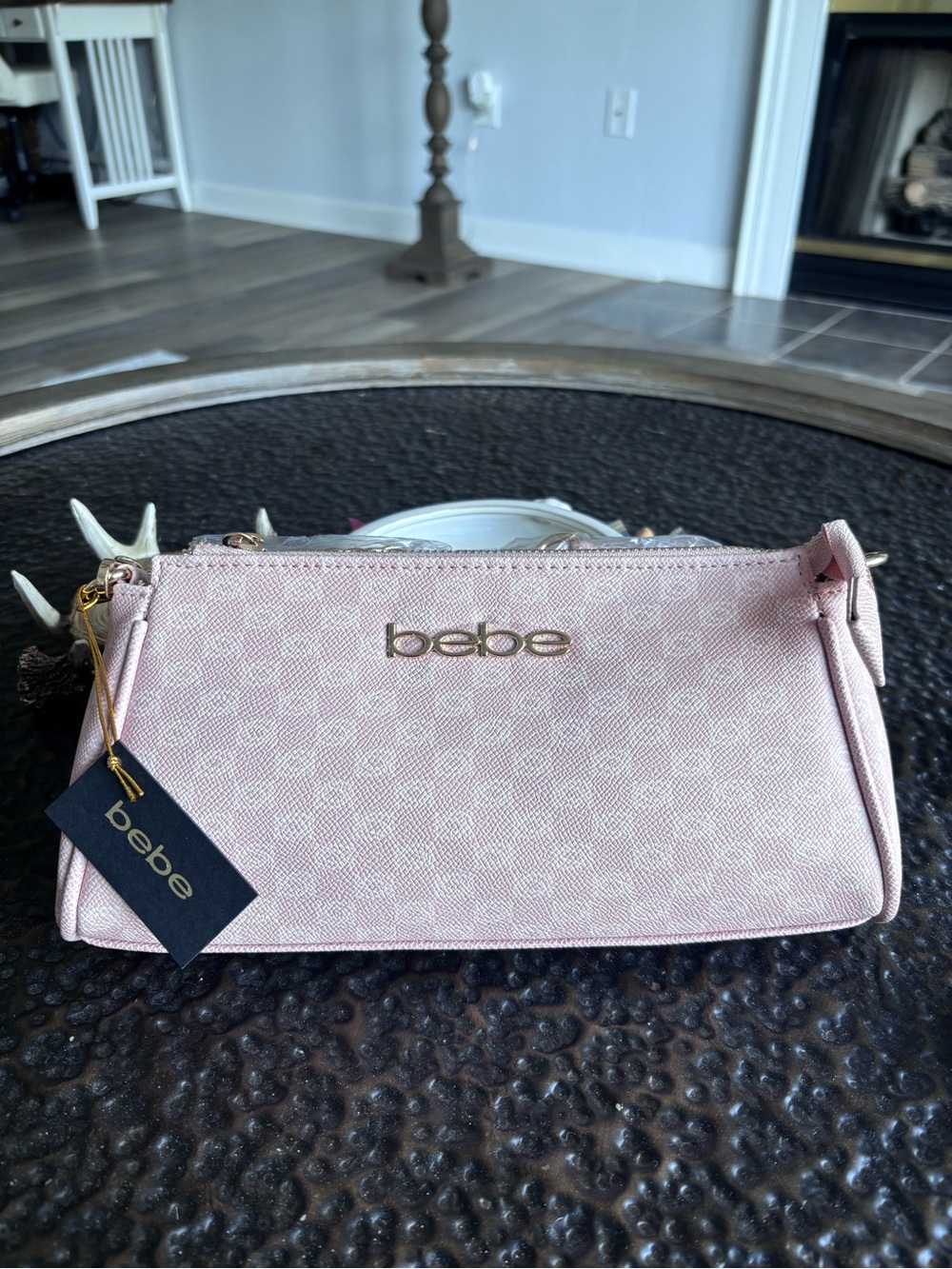 bebe Pale Pink Signature Logo Baguette Crossbody Purse NWT